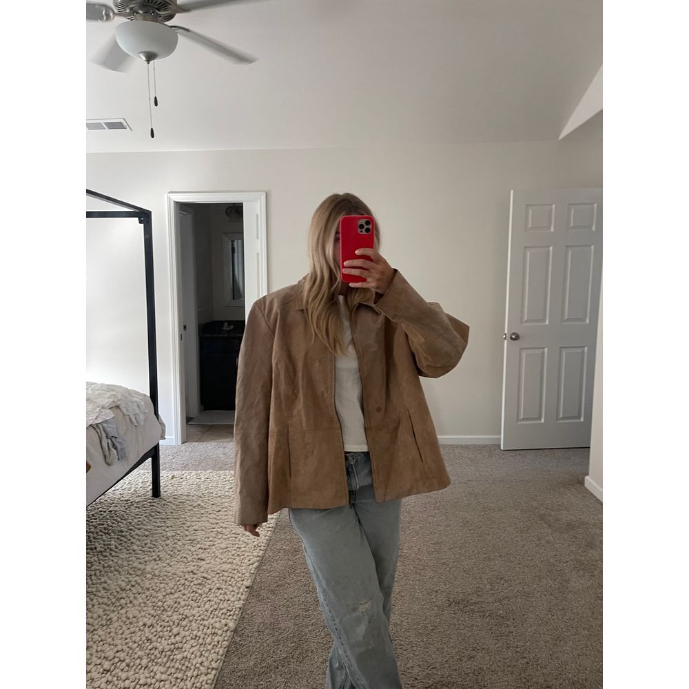 Vintage Y2K 90s Tan Brown Suede‎ Zip-Front Jacket